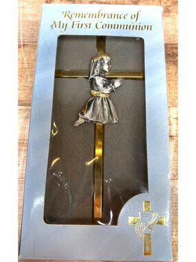 Praying Girl Silver & Gold Baptism Or First Communion 7” Tall Cross